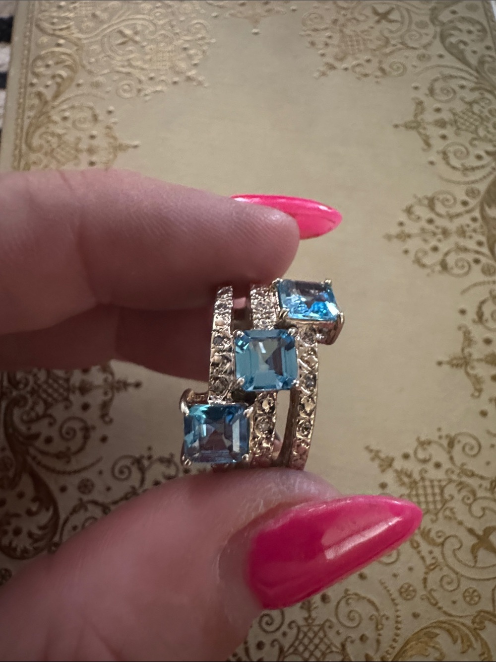 Gold-Tone Blue Crystal Triple-Stack Ring